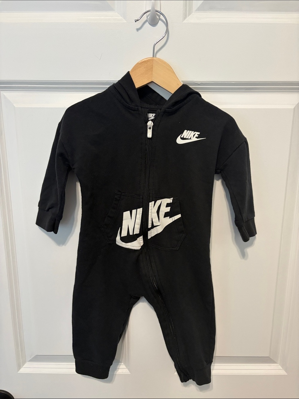 Nike Black Hooded Kids One-Piece with White Logo